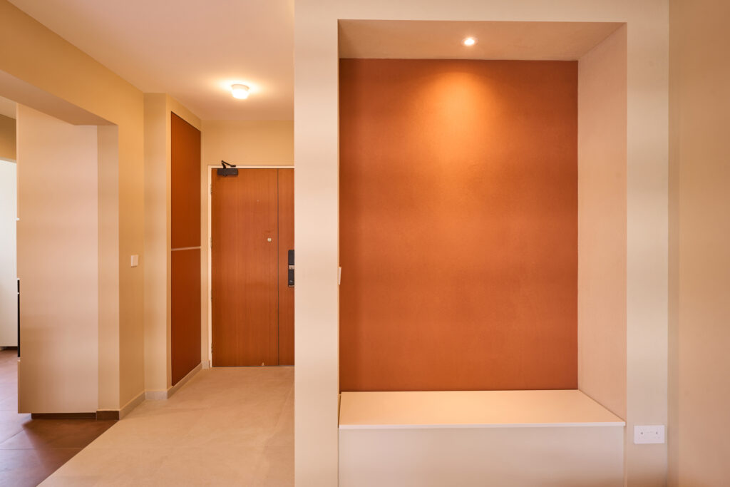full height shoe cabinet beside the door